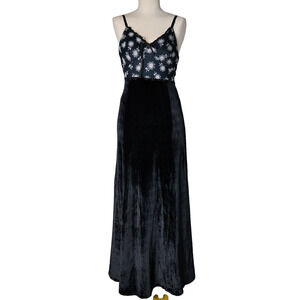 Vtg Y2K Helios Maxi Dress XS Velvet Witchy Goth Whimsigoth Fairy Grunge Floral